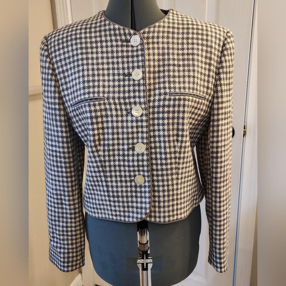 Jh Collectibles Vintage Houndstooth Wool Blazer. Size 14